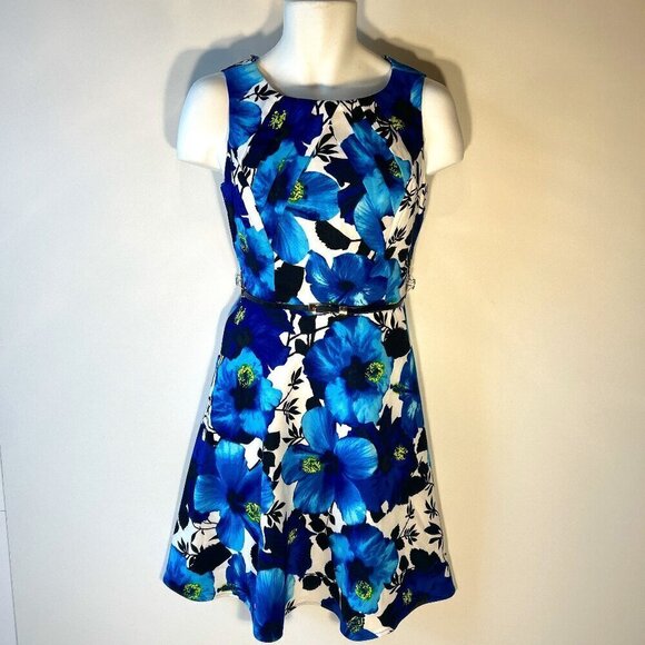AB Studio Dresses & Skirts - AB Studio SZ 10 Tropical Print Blues Fit & Flare Dress Career Dressy or Casual